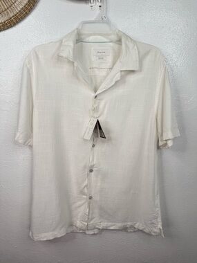 Porter & Ash Shirt Mens Size S White Camp Collar Button Front Short Sleeve
